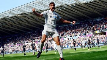 Fernando Llorente, celebrando un gol con el Swansea.