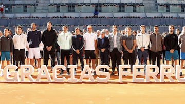 05/05/19 TORNEO DE TENIS MUTUA MADRID OPEN
 HOMENAJE A DAVID FERRER CON NADAL FEDERER SANTANA FELICIANO LOPEZ VERDASCO Y OTROS JUGADORES DEL TORNEO
 
 