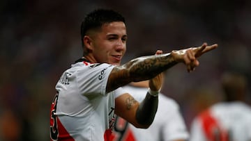 FORTALEZA, BRAZIL - MAY 05: Enzo Fernandez of River Plate celebrates after scoring the first goal of his team during a match between Fortaleza and River Plate as part of Copa CONMEBOL Libertadores 2022 at Arena Castelão on May 05, 2022 in Fortaleza, Brazil. (Photo by Wagner Meier/Getty Images)