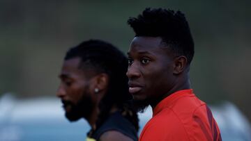 Cameroon's goalkeeper #24 Andre Onana Onana takes part in a training session in Bouake on January 22, 2024, on the eve of the 2024 Africa Cup of Nations (CAN) football match between Gambia and Cameroon. (Photo by Kenzo TRIBOUILLARD / AFP)