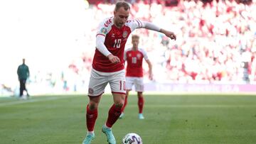 COPENHAGEN, DENMARK - JUNE 12: Christian Eriksen of Denmark in action during the UEFA Euro 2020 Championship Group B match between Denmark and Finland on June 12, 2021 in Copenhagen, Denmark. (Photo by Friedemann Vogel - Pool/Getty Images)