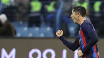 Lewandowski celebra un gol en el partido de la Supercopa contra el Betis.