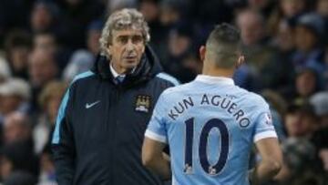 Pellegrini, junto a Kun Ag&uuml;ero, en el triunfo sobre Southampton.