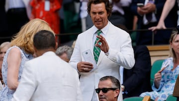 Tennis - Wimbledon - All England Lawn Tennis and Croquet Club, London, Britain - July 13, 2025 Matthew McConaughey in the royal box in centre court ahead of the men's singles final between Spain's Carlos Alcaraz and Italy's Jannik Sinner REUTERS/Stephanie Lecocq