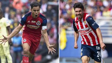 Omar Bravo (izq) y Oribe Peralta (der) durante un partido con las Chivas.