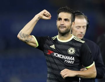 Chelsea's Cesc Fabregas celebrates after the game