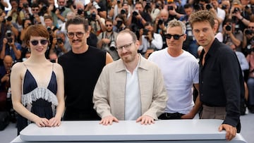 Director Ari Aster and cast Emma Stone, Pedro Pascal, Joaquin Phoenix and Austin Butler, pose during a photocall for the film "Eddington" in competition at the 78th Cannes Film Festival in Cannes, , May 17, 2025. REUTERS/Stephane Mahe TPX IMAGES OF THE DAY