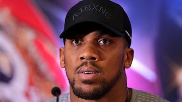 Anthony Joshua durante una rueda de prensa en Nueva York el 25 de febrero del 2019 sobre su combate con Marrell Miller del 1 de junio de 2019.