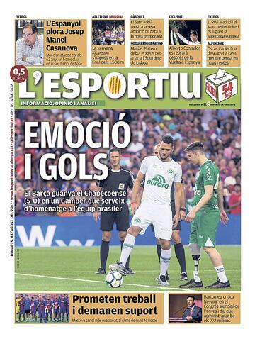 Portada de 'L'Esportiu' del martes, 8 de agosto de 2017.