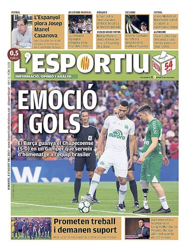 Portada de 'L'Esportiu' del martes, 8 de agosto de 2017.