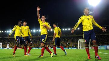 Jugadores de la Selección Colombia celebrando un gol ante Francia en El Campín en el Mundial Sub 20 de 2011