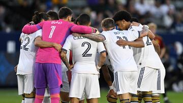 May 10, 2023; Carson, CA, USA; Los Angeles Galaxy players huddle before the start of the game against the Seattle Sounders at Dignity Health Sports Park. Mandatory Credit: Jayne Kamin-Oncea-USA TODAY Sports
