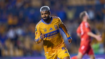 Rodrigo Aguirre celebrates his goal 2-0 of Tigres during the round one second leg match between Tigres UANL and Forge FC as part of the CONCACAF Champions Cup 2026, at Universitario Stadium on February 10, 2026 in Monterrey, Nuevo Leon, Mexico.