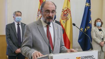 El presidente del Gobierno aragon&eacute;s, Javier Lamb&aacute;n, durante una rueda de prensa.