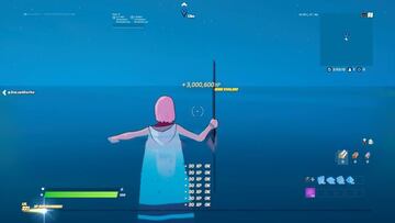 En esta imagen vemos cómo un jugador obtiene experiencia estando quieto en el agua en un mapa vacío
