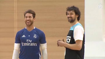 La plantilla de fútbol y basket del Madrid entrenaron juntos