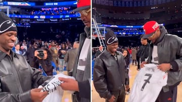 Vinicius le regala una camiseta del Madrid a Carmelo y su reacción deben escucharla