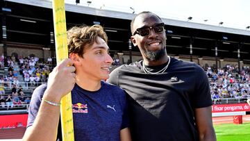 Usain Bolt, con 'Mondo' Duplantis en la Diamond de Estocolmo.