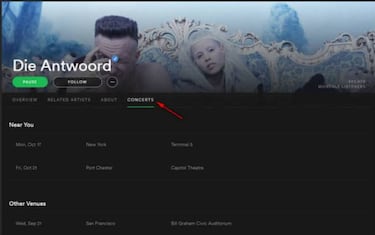 Cómo saber las fechas de conciertos de tu grupo favorito con Spotify