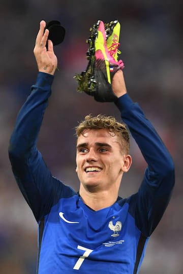 France's forward Antoine Griezmann, who scored the team's two goals, acknowledges the fans after France beat Germany 2-0 in the Euro 2016 semi-final