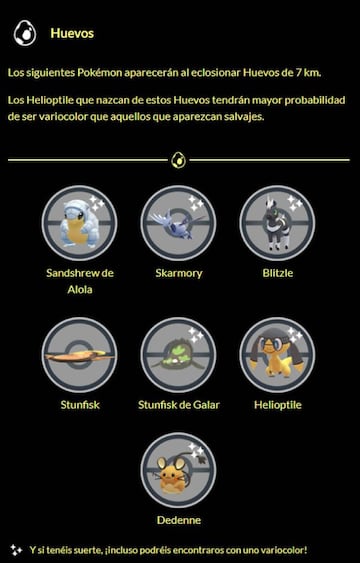 Pok&eacute;mon disponibles eclosionando Huevos de 7 Km durante el evento Voltaje Crepitante de Pok&eacute;mon GO