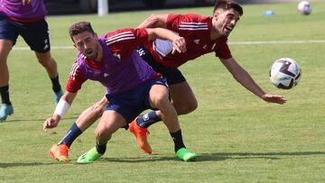 Barja y Nacho Vidal durante el partidillo de entrenamiento.