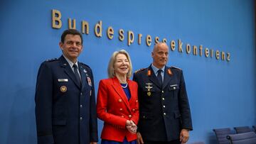 United States Ambassador to Germany Amy Gutmann, Inspector of the German Air Force, Lieutenant General Ingo Gerhartz and U.S. Air National Guard Lieutenant General Michael A. Loh hold a press conference about the Air Defender 23, the largest multinational deployment exercise of air forces in the history of NATO in Berlin, Germany June 7, 2023. REUTERS/Annegret Hilse