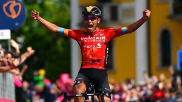 LAVARONE, ITALY - MAY 25: Santiago Buitrago Sanchez of Colombia and Team Bahrain Victorious celebrates winning during the 105th Giro d'Italia 2022, Stage 17 a 168 km stage from Ponte di Legno to Lavarone 1161m / #Giro / #WorldTour / on May 25, 2022 in Lavarone, Italy. (Photo by Tim de Waele/Getty Images)