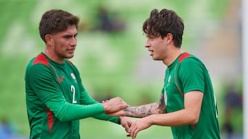  Pablo Monroy and Jordan Carrillo of Mexico  during the game Uruguay vs  Mexico, corresponding to group A of Mens Soccer at the XIX Pan American Games Santiago de Chile 2023, at Elias Figueroa Stadium, on October 29, 2023. 

<br><br>

Pablo Monroy y Jordan Carrillo de Mexico durante el partido Uruguay vs Mexico, correspondiente al grupo A del Futbol Masculino en los XIX Juegos Panamericanos Santiago de Chile 2023, en el Estadio Elias Figueroa, el 29 de Octubre de 2023.