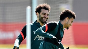 Mohamed Salah and Luis Díaz en un entrenamiento de Liverpool.