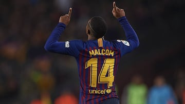 Malcom Filipe of FC Barcelona celebrates his goal (1-1) during the match between FC Barcelona v Real Madrid of Copa del Rey, semifinals, first leg, 2018-2019 season. Camp Nou Stadium. Barcelona, Spain - 06 FEB 2019