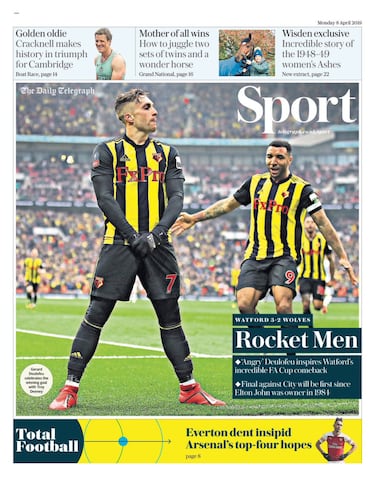 Portada del 'Daily Telegraph' del lunes, 8 de abril de 2019.
