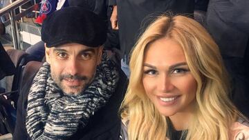 Pep Guardiola con la supermodelo rusa Victoria Lopyreva, con quien coincidió en el encuentro entre el PSG y el Mónaco en el Palacio de los Príncipes.