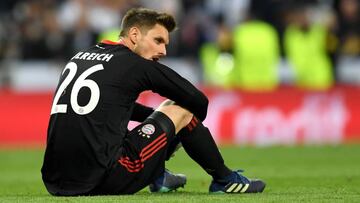 MADRID, SPAIN - MAY 01: Sven Ulreich of Bayern Muenchen looks dejected as they fail to reach the final after the UEFA Champions League Semi Final Second Leg match between Real Madrid and Bayern Muenchen at the Bernabeu on May 1, 2018 in Madrid, Spain. (