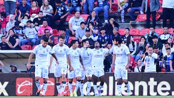 Jhojan Julio Palacios celebrates his goal 1-0 of Queretaro during the 5th round match between Queretaro and Leon as part of the Liga BBVA MX, Torneo Clausura 2026 at La Corregidora Stadium, on February 07, 2026 in Toluca, Santiago de Queretaro, Mexico.