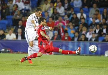 Cristiano marca el 2-0 durante la Supercopa de Europa 2014 en Cardiff. 