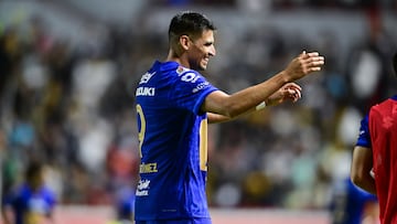 Guillermo Martinez celebrates his goal 0-1 of Pumas during the 10th round match between Necaxa and Pumas UNAM as part of the Liga BBVA MX Varonil, Torneo Clausura 2026 at Victoria Stadium, on March 06, 2026 in Aguascalientes, Mexico.