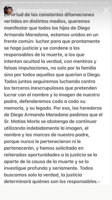 Causa Maradona: los hijos y las hijas de Diego piden a la Justicia que investige a Matías Morla