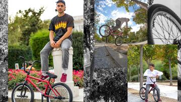 El rider de BMX Flatland Varo Hernánez posa y monta con su nueva bici de Flybikes.