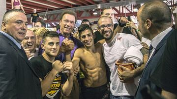 Agustín Climent, Aleksandre Topuria, Arnold Schwarzenegger, Ilia Topuria y Jorge Climent.