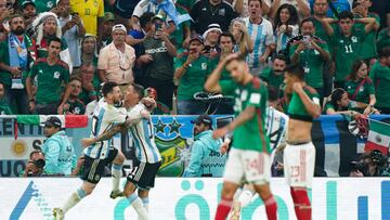 LUSAIL CITY, QATAR - NOVEMBER 26: Lionel Messi of Argentina celebrates after scoring his team's first goal during the FIFA World Cup Qatar 2022 Group C match between Argentina and Mexico at Lusail Stadium on November 26, 2022 in Lusail City, Qatar. (Photo by Khalil Bashar/Jam Media/Getty Images)