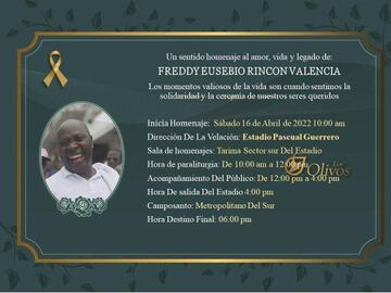 Itinerario del homenaje a Freddy Rincón / Sebastián Rincón.