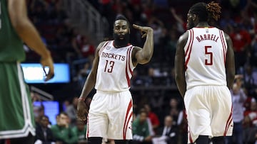 Dec 5, 2016; Houston, TX, USA; Houston Rockets guard James Harden (13) reacts after making a three point basket during the fourth quarter against the Boston Celtics at Toyota Center. Mandatory Credit: Troy Taormina-USA TODAY Sports