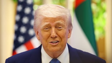 U.S. President Donald Trump attends a business forum at Qasr Al Watan during the final stop of his Gulf visit, in Abu Dhabi, United Arab Emirates, May 16, 2025. REUTERS/Amr Alfiky