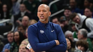 Detroit Pistons head coach Monty Williams looks on the in the second quarter against the Milwaukee Bucks.