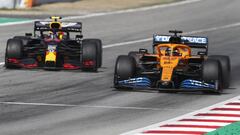 Carlos Sainz (McLaren MCL35), delante de Alex Albon (Red Bull RB16). Barcelona, Espa&ntilde;a, F1 2020.