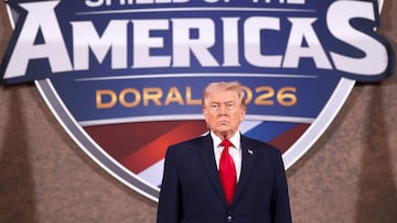 U.S. President Donald Trump attends the "Shield of the Americas" Summit in Miami, Florida, U.S., March 7, 2026. REUTERS/Kevin Lamarque