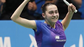 GRAF2343. HUELVA, 25/04/2018.- La española Sara Peñalver tras vencer a la belga Lianne Tan en partido individual femenino en el Campeonato Europeo de Bádminton que se celebra estos días en Huelva. EFE/Jose Manuel Vidal