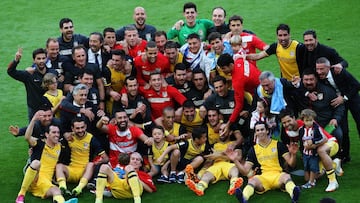 La plantilla del Atlético tras ganar el título de Liga.