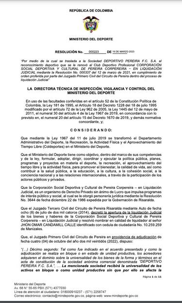 MinDeporte reafirma reconocimiento deportivo a Pereira